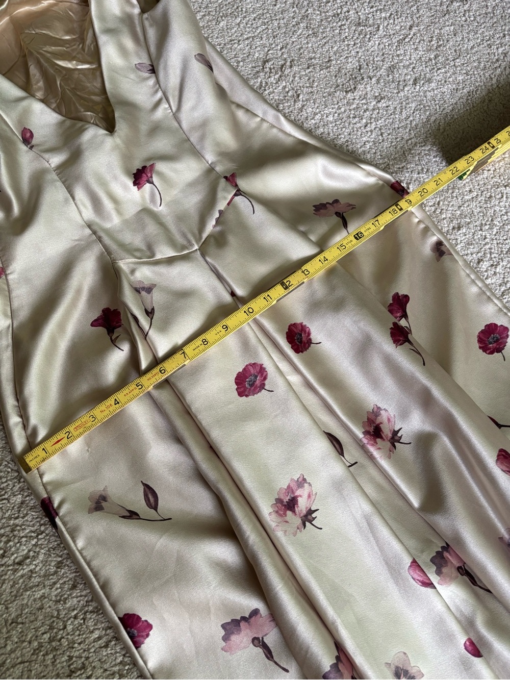 Jessica McClintock Cream Maxi Dress with Burgundy Floral Print - Picture 11 of 15